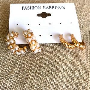 Fashion hoop Earrings - Pearl and Gold Accents
